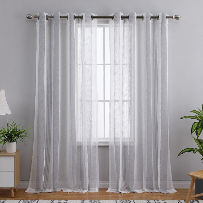 Whizmax Sheer Stripe Curtains for Living Room Bedroom Window Grommet Voile Drapes, 2 Panels, 1 of 6