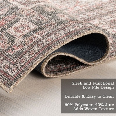Gray and Burgundy Synthetic Rectangular 4' x 6' Area Rug