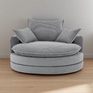 57.5" Corduroy Oversized Swivel Round Chair with Dual-Layer Cushion and 3 Pillows - 1 of 4
