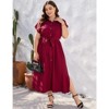 Coolmee Women's Plus Size Summer Dress Tie Belt Work Polo Dress Business Casual Button Down Maxi Dresses - 2 of 4