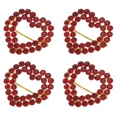 Red Beaded Heart Napkin Rings Set of 4