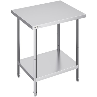 VEVOR Stainless Steel Prep Table, 24 x 30 x 34 Inch, 700 lbs Load Capacity, Heavy Duty Metal Worktable with 3 Adjustable Height Levels
