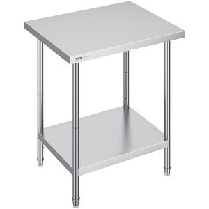 VEVOR Stainless Steel Prep Table, 24 x 30 x 34 Inch, 700 lbs Load Capacity, Heavy Duty Metal Worktable with 3 Adjustable Height Levels - 1 of 4