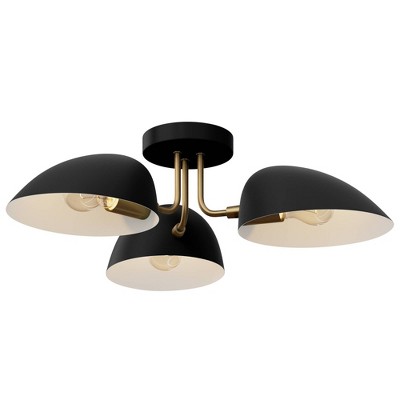 Argo Black and Brass 3-Light Semi Flush Mount Ceiling Fixture