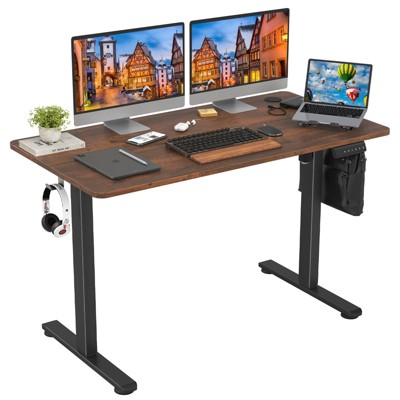 Lirago,Electric Adjustable Height Standing Desk with Splice Board - Home Office Desk for Healthy Work Lifestyle-Brown