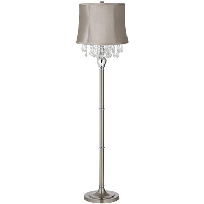 360 Lighting Modern Floor Lamp Satin Steel Chrome Crystal Chandelier Taupe Gray Drum Shade for Living Room Reading Bedroom Office