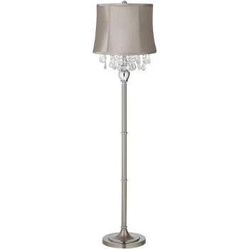 360 Lighting Modern Floor Lamp Standing 62 1/2" Tall Brushed Nickel Silver Crystals Taupe Gray Drum Shade for Living Room Bedroom Office House Home