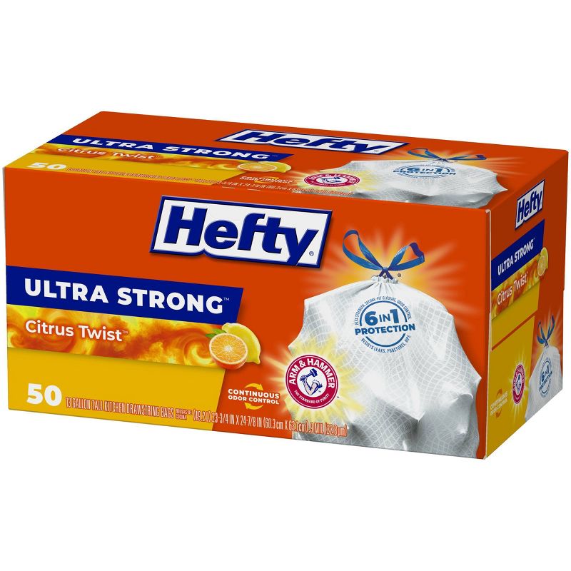 Hefty Ultra Strong Tall Kitchen Drawstring Trash Bags - Citrus Twist Scent - 13 Gallon - 50ct, 4 of 10
