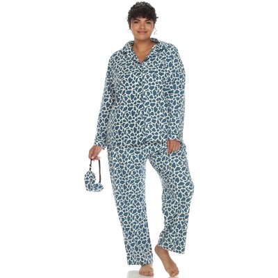 Plus Size Three-piece Pajama Set Blue Giraffe 1x - White Mark