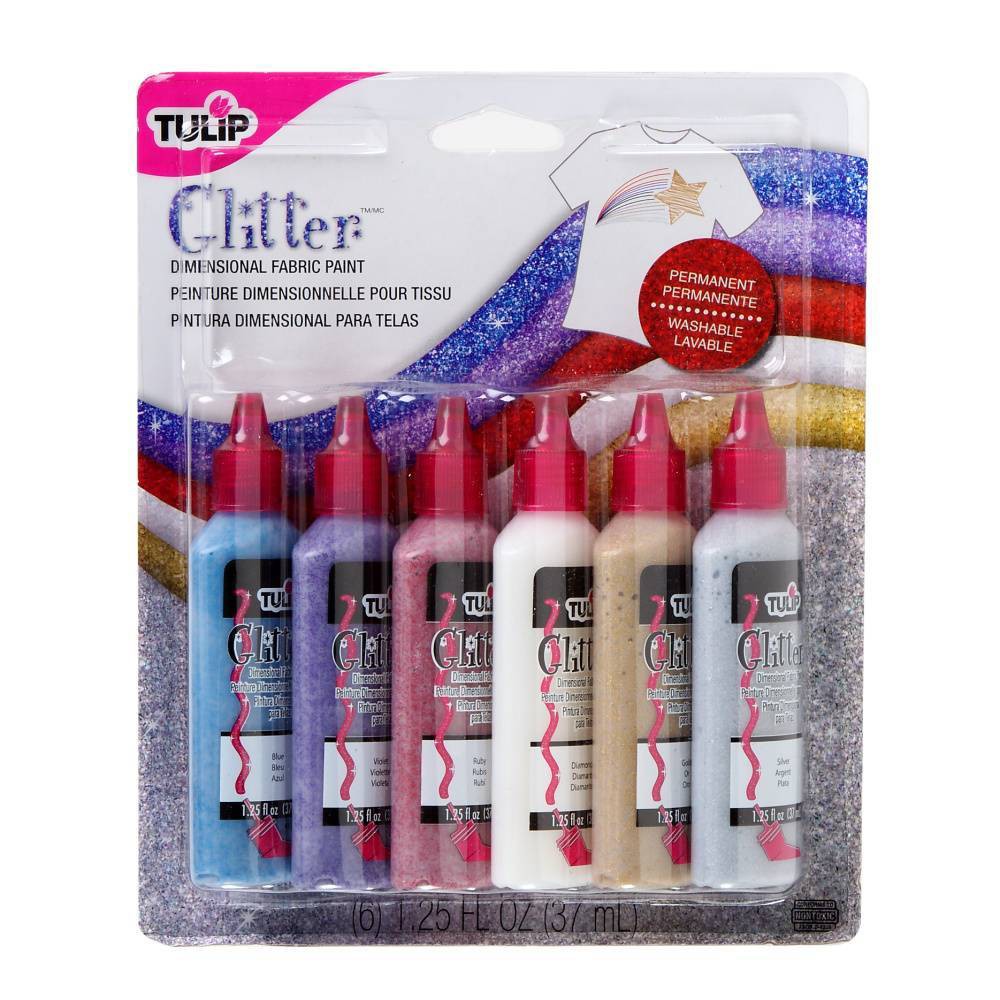 Tulip 6ct 1.25 fl oz Dimensional Fabric Paint - Glitter: Multicolor Acrylic Puff Paint for Fabrics