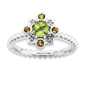 Black Bow Jewelry Sterling Silver Stackable Peridot, Citrine & .02ctw HI/I3 Diamond Ring - 1 of 4