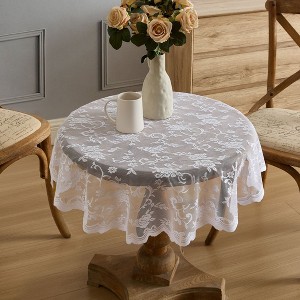 HLC.ME Harper Floral Lace Fabric Tablecloth, Lace Fabric Table Cloth, Wrinkle Resistant Tablecloth, Patterned Scalloped Tablecloth - 1 of 4