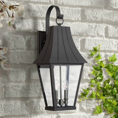 Chateau Grande Black and Gold 2-Light Outdoor Wall Sconce with Glass Shade