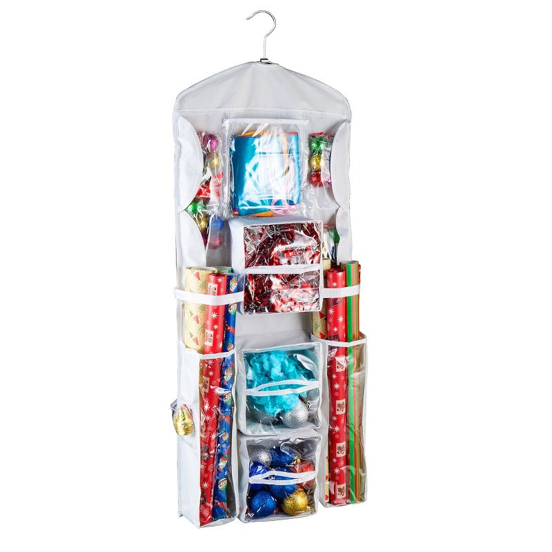 Hastings Home Hanging Dual-Sided Wrapping Paper Storage and Organizer With Clear Compartments - White, 4 of 6