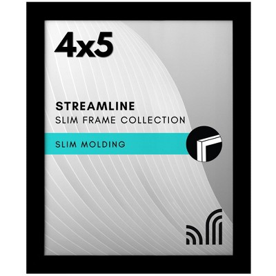 Americanflat 4x5 Picture Frame with Shatter-Resistant Glass - Streamline - Thin Border Photo Frame - Black