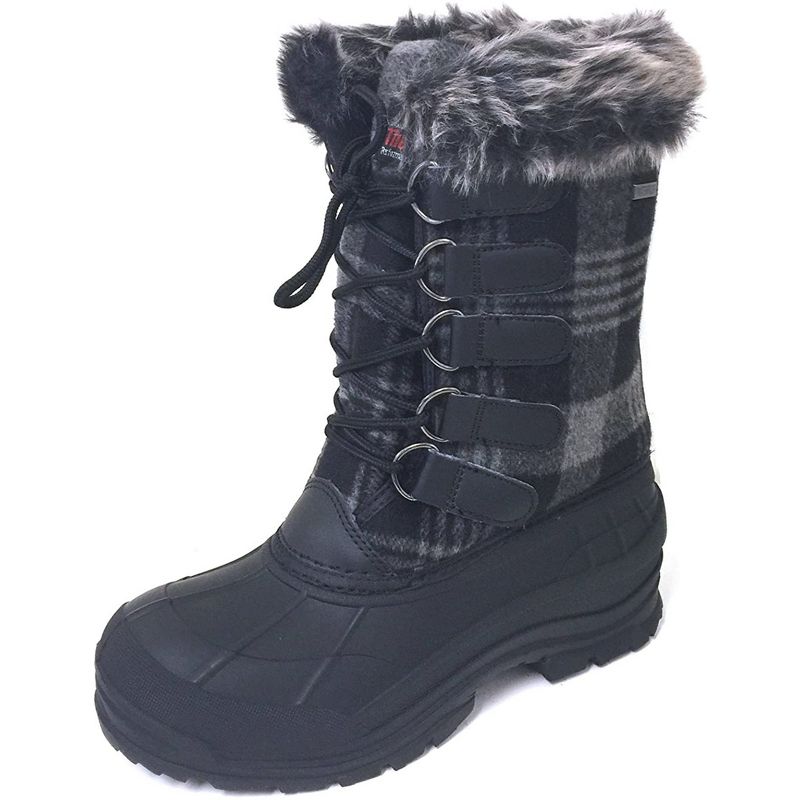 Women's Winter Boots Flannel Plaid Insulated Fur Warm Snow Boots-Black