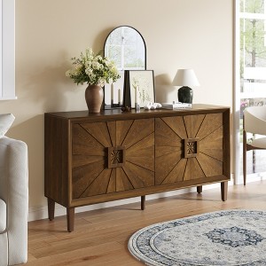 ORRD 60" Rustic Farmhouse TV Stand with Sunburst Doors, Heavy-Duty Credenza Storage Cabinet for Living Room, Kitchen & Den,Antique brown - 1 of 4