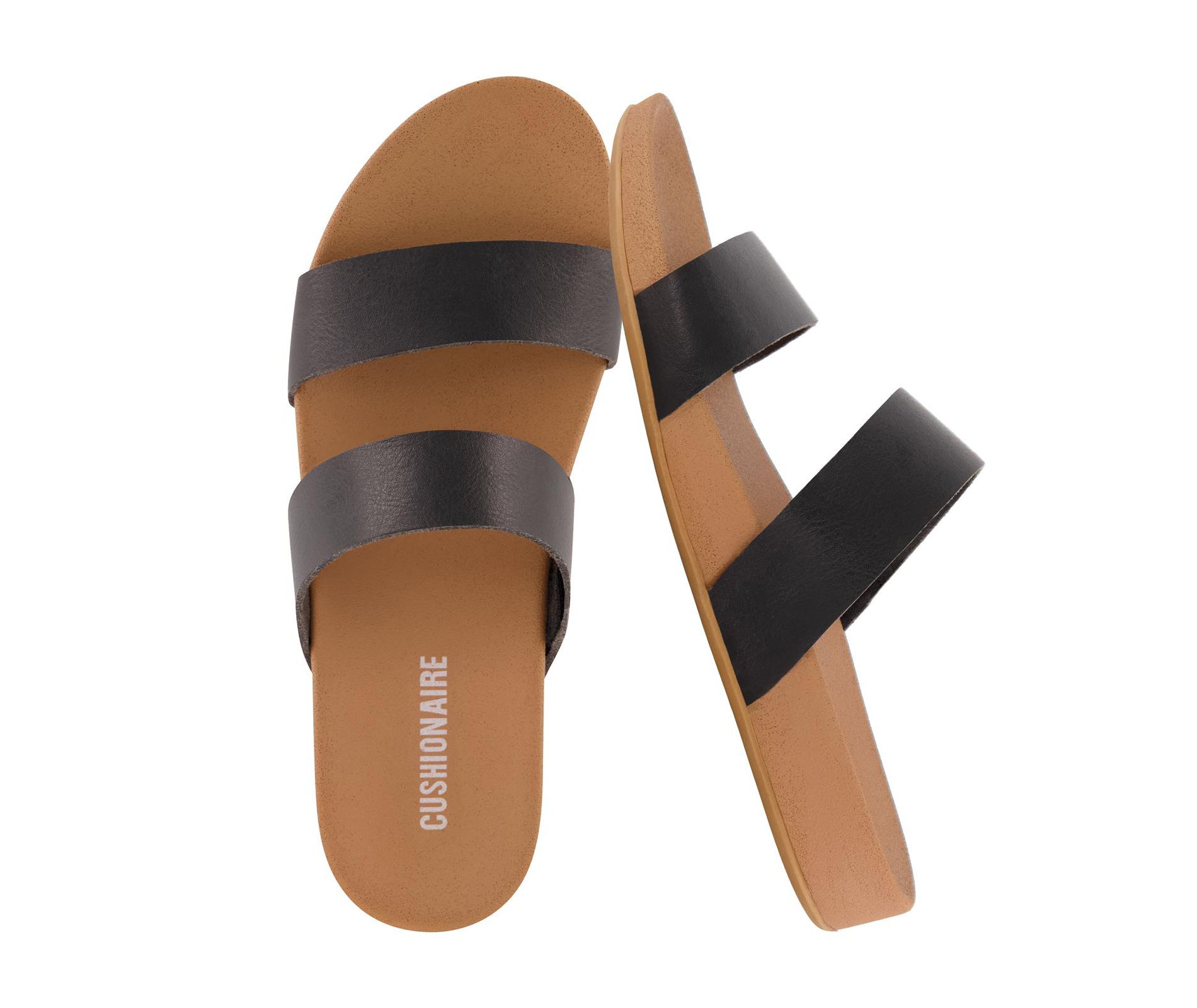 CUSHIONAIRE Josie Womens Sandals – Slip On Two Strap Slides Comfort Flip Flops Beach Sandals for Women