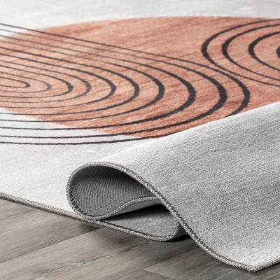 Burnt Orange Abstract Square Synthetic Washable Rug