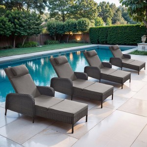POCASSY Outdoor Chaise Lounge Chair Patio Recliner with Cushion, Adjustable Backrest Outdoor Recliner with All Weather Wicker and Olefin Cushion Cover - 1 of 4
