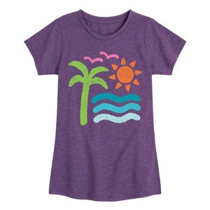 Girls' - Instant Message - Abstract Beach Scene Fitted Short Sleeve Graphic T-Shirt - 1 of 4