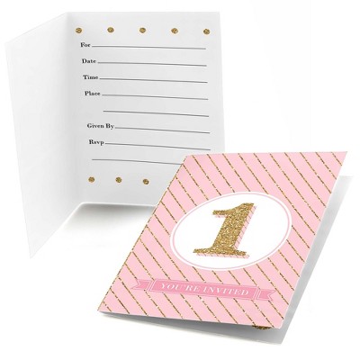 Big Dot of Happiness 1st Birthday Girl - Fun to be One - Fill-In First Birthday Party Invitations (8 count)