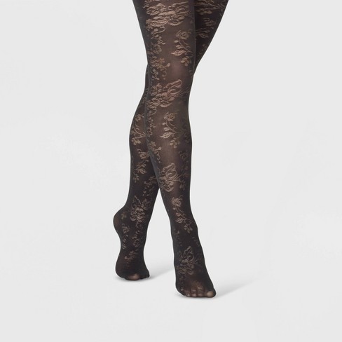 Women's Plus Size Airy Floral Tights - A New Day™ Black 1x/2x : Target