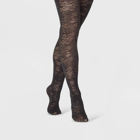 Women's Viney Floral Tights - A New Day™ Black S/M