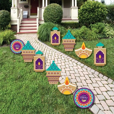 Big Dot of Happiness Happy Diwali - Diya Candles Lawn Decorations - Outdoor Festival of Lights Party Yard Decorations - 10 Piece