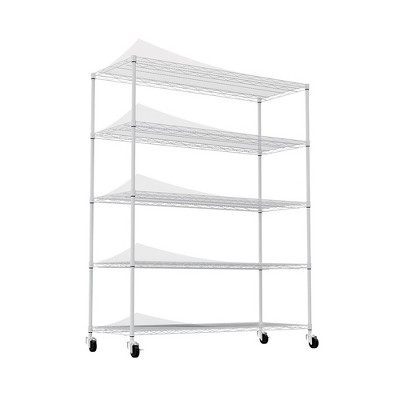 5 Tier Storage Rack Metal Shelf Wire Shelving Unit, Heavy Duty Adjustable Storage Rack with Wheels & Shelf Liners