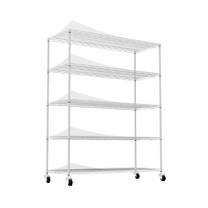 5 Tier Storage Rack Metal Shelf Wire Shelving Unit, Heavy Duty Adjustable Storage Rack with Wheels & Shelf Liners - 1 of 4