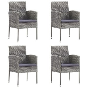 vidaXL Patio Chairs with Dark Gray Cushions 4 pcs Gray Poly Rattan - 1 of 4