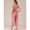 Allegra K Women's Button Down Collared Wide Leg Tie-Waist Sleeveless Cargo Jumpsuits - 4 of 4