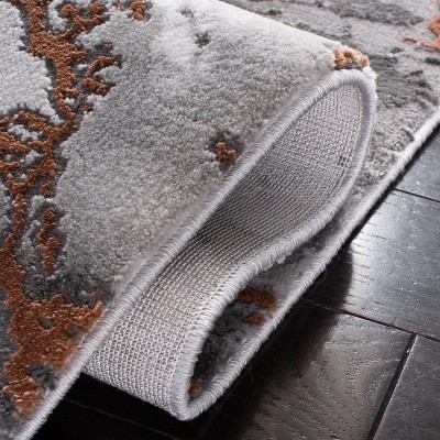 Gray and Orange Abstract Synthetic Rectangular Area Rug