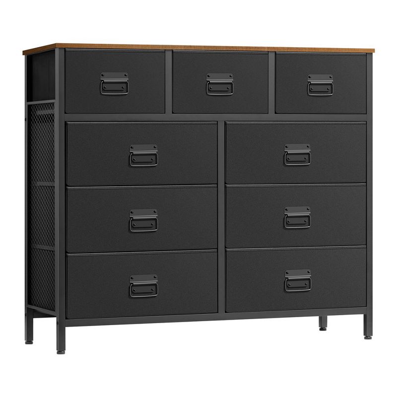 SONGMICS Dresser for Bedroom, Storage Organizer Unit with 9 Fabric, Chest, Steel Frame, Rustic Brown and Black, 1 of 8