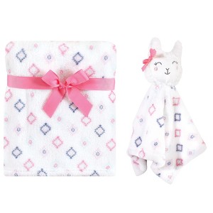 Hudson Baby Infant Girl Plush Blanket with Security Blanket, Llama Face, One Size - 1 of 4