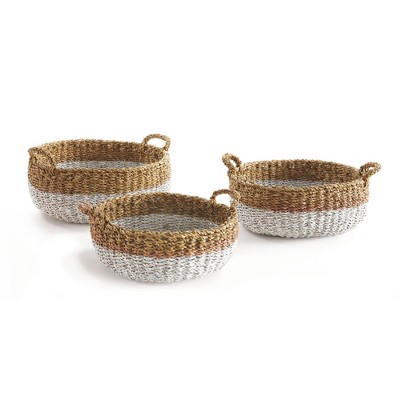 Plum & Post Seagrass Shallow Baskets With Handles, Set Of 3
