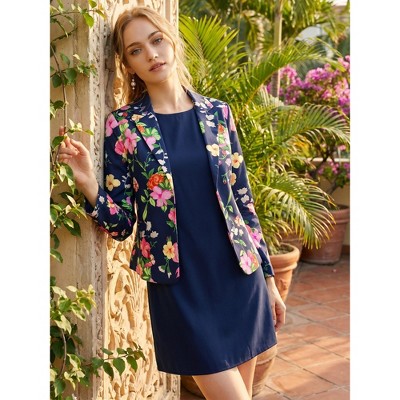 INSPIRE CHIC Women's Notched Lapel Open Front Business Casual Blazer X-Large White-Floral — фото 3