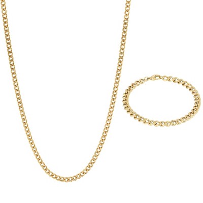 Adornia Men's Tarnish Resistant 18k Gold Plated 5mm Curb Chain Bracelet ...