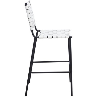 Bahari 21" White Leather and Black Metal Saddle Counter Stool