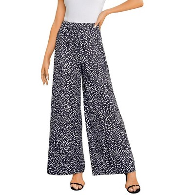 Whizmax Women's Wide Leg Pants Casual Palazzo Summer Flowy Pants Elastic High Waist Lounge Drawstring Long Trousers White Spots S