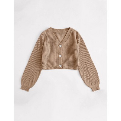 Women's Chunky Cardigan Sweater with Front Button Lantern Sleeves Knit Shrugs