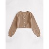 Womens Chunky Sweater Cardigan Front Button Lantern Sleeve Sweater Knit Shrugs,Khaki - 2XL - 3 of 4