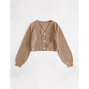 Women's Chunky Cardigan Sweater with Front Button Lantern Sleeves Knit Shrugs - 1 of 4