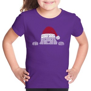 LA Pop Art Christmas Peeking Dog - Girl's Word Art T-Shirt - 1 of 4
