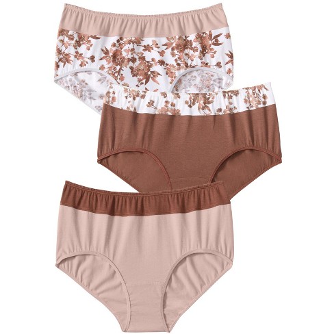 Comfort Choice Women's Plus Size Cotton 3-pack Color Block Full-cut Brief -  12, Brown : Target