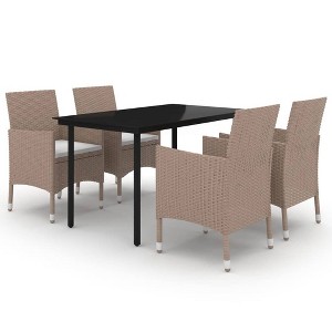 vidaXL Patio Dining Set Outdoor Table and Chair Set Poly Rattan and Glass - Beige 55.1" Table Length 4 Items - 1 of 4