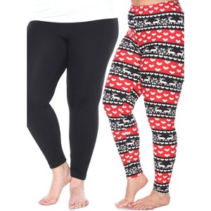 Women's Pack of 2 Plus Size Leggings - One Size Fits Most Plus - White Mark - 1 of 1