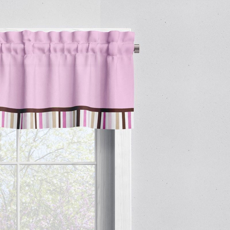 Bacati - Solid with Stripes Pink/Choc Window Valance, 2 of 5