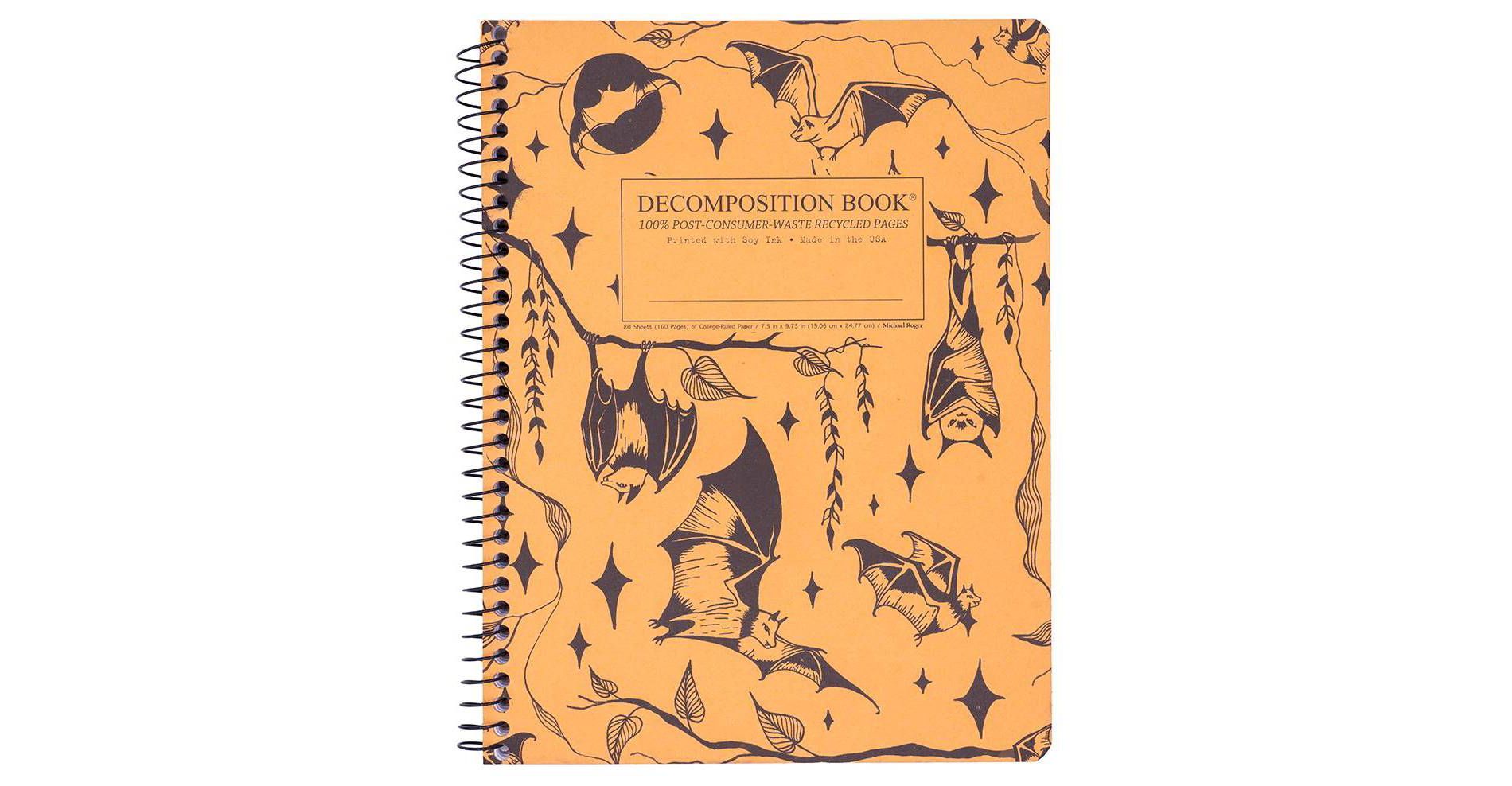 Decomposition Book 7.5"x9.75" College Ruled Spiral Notebook Bats 160 Pages